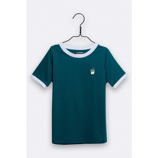 Balthasar T-Shirt in petrol Farben mit weiss abgesetztem Rip Bündchen
