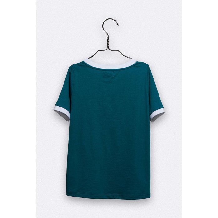 Balthasar T-Shirt in petrol Farben mit weiss abgesetztem Rip Bündchen