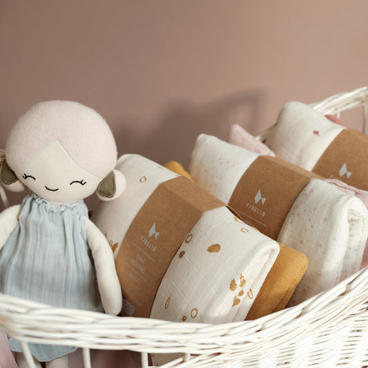 Puppen Bettwäsche - Farbe Ockergelb - Fabelab Doll Bedding