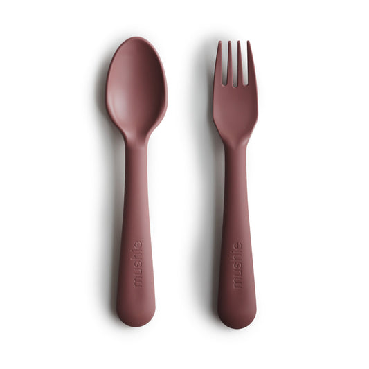 Gabel- und Löffelset - Geschirr - Farbe Woodchuck - mushie Fork + Spoon